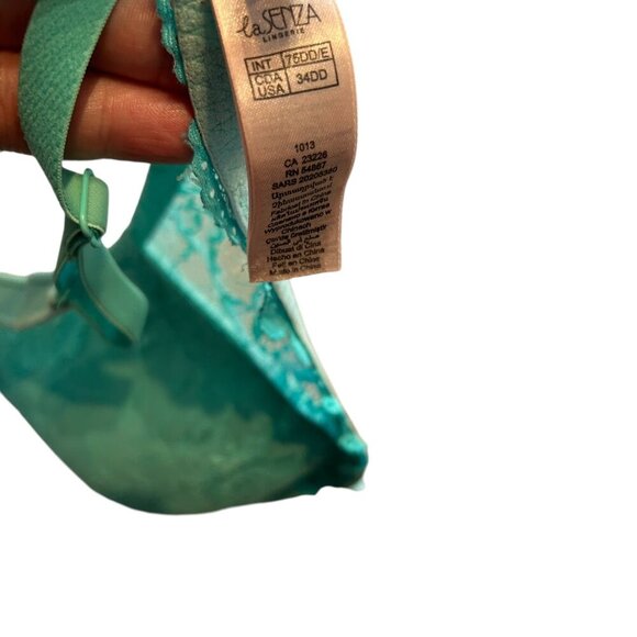 La Senza Turquoise Blue Lace Overlay Bra 34DD‎ Underwire Lined Adjustable Straps - Picture 5 of 5
